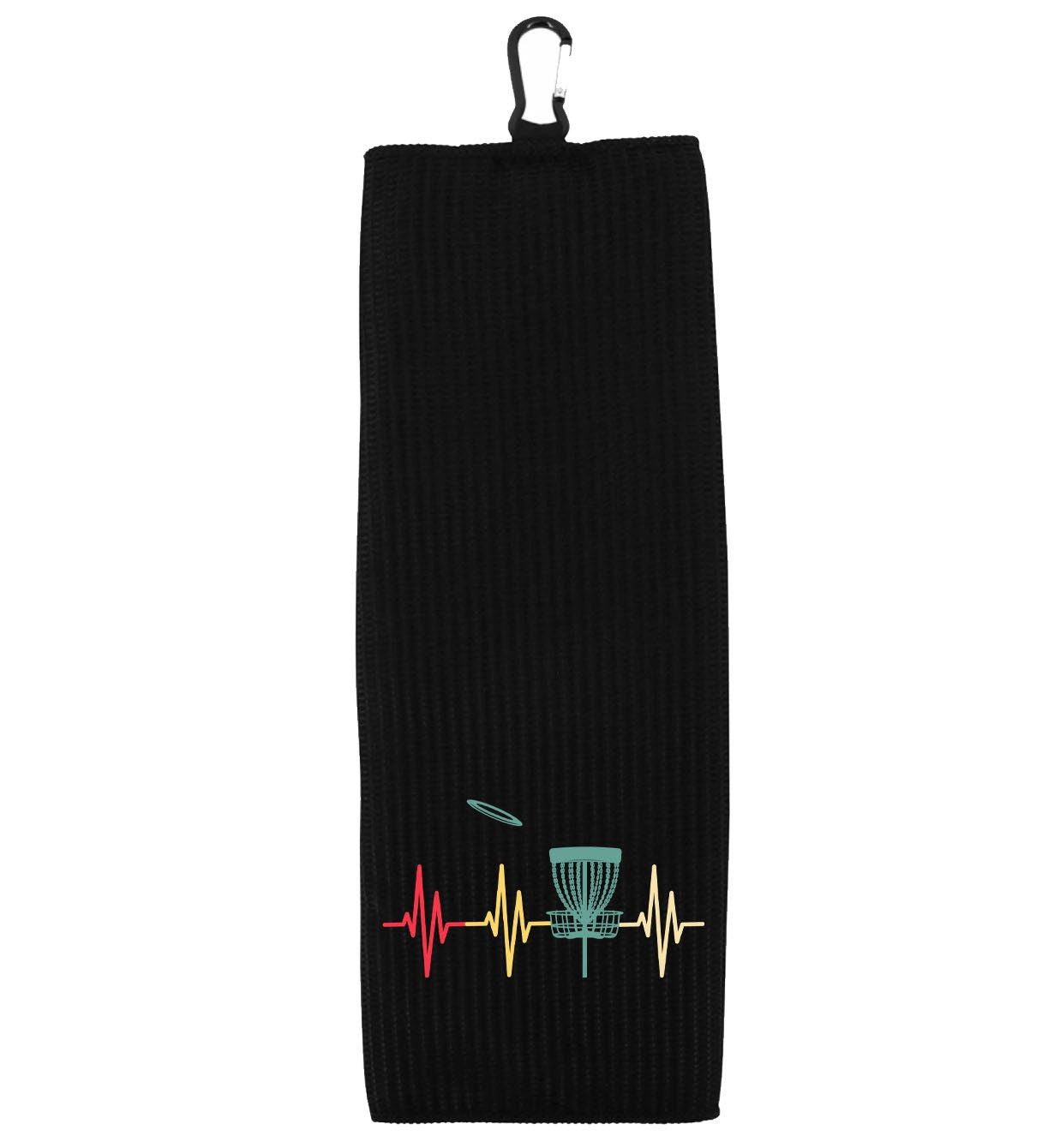 Disc Golf Heartbeat Tri-fold Golf Towel with Clip 100% Microfiber Waffle Weave Black White Gift Idea for Disc Golfer Men Women