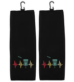 Disc Golf Heartbeat Tri-fold Golf Towel with Clip 100% Microfiber Waffle Weave Black White Gift Idea for Disc Golfer Men Women