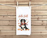 Bernese Mountain Dog Hello Fall Flour Sack Kitchen Towel Cute Berner Dog Autumn Birthday Christmas Gift Idea for Women Men Dog Lover Owner