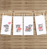 Set of 4 Mouse Valentine Tea Towels Cute Pink Heart Balloon Hand Flour Sack Dish Towel Mice Valentine's Day Birthday Mother's Day Gift Idea