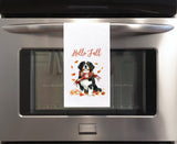 Bernese Mountain Dog Hello Fall Flour Sack Kitchen Towel Cute Berner Dog Autumn Birthday Christmas Gift Idea for Women Men Dog Lover Owner