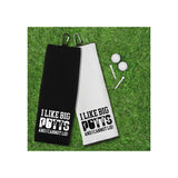 I Like Big Putts and I Cannot Lie Tri-fold Golf Towel with Clip 100% Microfiber Waffle Weave Black White Gift Idea for Golfer Men Women