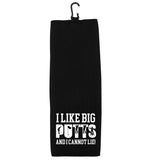 I Like Big Putts and I Cannot Lie Tri-fold Golf Towel with Clip 100% Microfiber Waffle Weave Black White Gift Idea for Golfer Men Women