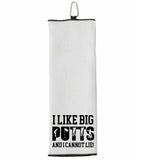 I Like Big Putts and I Cannot Lie Tri-fold Golf Towel with Clip 100% Microfiber Waffle Weave Black White Gift Idea for Golfer Men Women