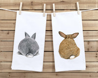 Set of 2 Bunny Butt Tea Towels Funny Cute Easter Rabbit Hare Cottontail Flour Sack Dish Bathroom or Kitchen Decor Decorative Hand Towel