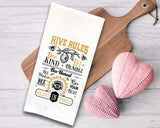 Hive Rules Hand Towel with Hanging Loop - 100% Cotton Flour Sack Towels - Bee Lover Family Hostess Birthday Mother's Day Gift