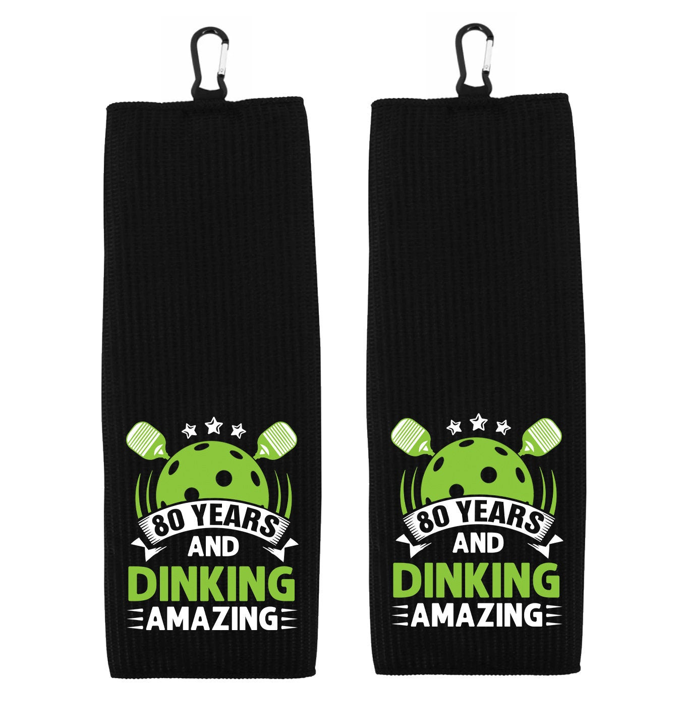 80 Years and Dinking Amazing Tri-fold Sport Towel with Clip 100% Microfiber Black Waffle Weave Gift Idea for Pickleball Lover 80th Birthday