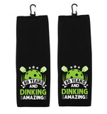 80 Years and Dinking Amazing Tri-fold Sport Towel with Clip 100% Microfiber Black Waffle Weave Gift Idea for Pickleball Lover 80th Birthday