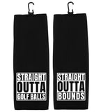 Straight Outta Golf Balls - Straight Outta Bounds - Set of 2 Tri-fold Golf Towels with Clip 100% Microfiber Waffle Weave Black White Gift