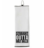 Straight Outta Golf Balls - Straight Outta Bounds - Set of 2 Tri-fold Golf Towels with Clip 100% Microfiber Waffle Weave Black White Gift