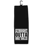 Straight Outta Golf Balls - Straight Outta Bounds - Set of 2 Tri-fold Golf Towels with Clip 100% Microfiber Waffle Weave Black White Gift