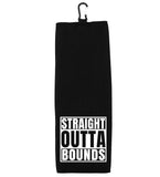 Straight Outta Golf Balls - Straight Outta Bounds - Set of 2 Tri-fold Golf Towels with Clip 100% Microfiber Waffle Weave Black White Gift