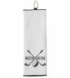 Best Mom By Par Tri-fold Golf Towel with Clip 100% Microfiber Waffle Weave Black White Gift Idea for Golfer Women