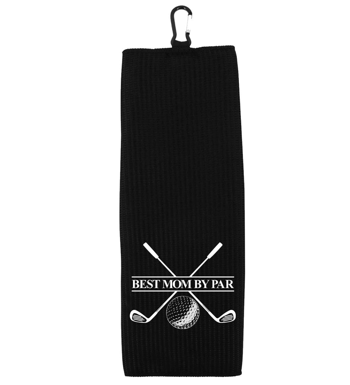 Best Mom By Par Tri-fold Golf Towel with Clip 100% Microfiber Waffle Weave Black White Gift Idea for Golfer Women