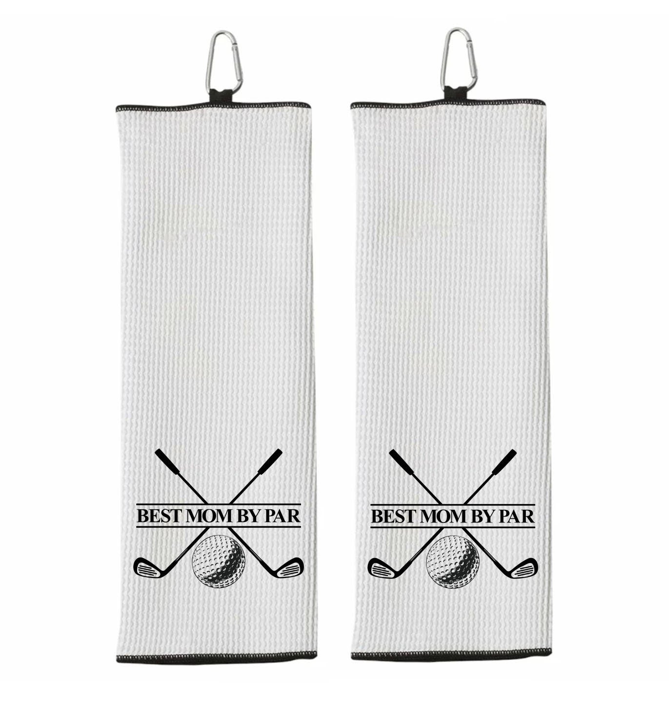 Best Mom By Par Tri-fold Golf Towel with Clip 100% Microfiber Waffle Weave Black White Gift Idea for Golfer Women