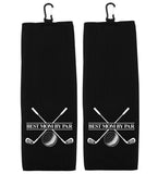 Best Mom By Par Tri-fold Golf Towel with Clip 100% Microfiber Waffle Weave Black White Gift Idea for Golfer Women