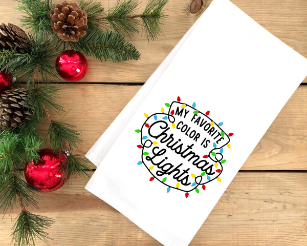 My Favorite Color Is Christmas Lights Tea Towel Cute Blue and Red Flour Sack Kitchen Towel Home Decor Decorations for Women Men