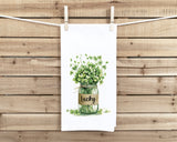 Lucky Shamrock Bouquet and Heart Shamrock Set of 2 Flour Sack Kitchen Towels Dish Cloth Hostess St Patricks Day Irish Gift for Women Men