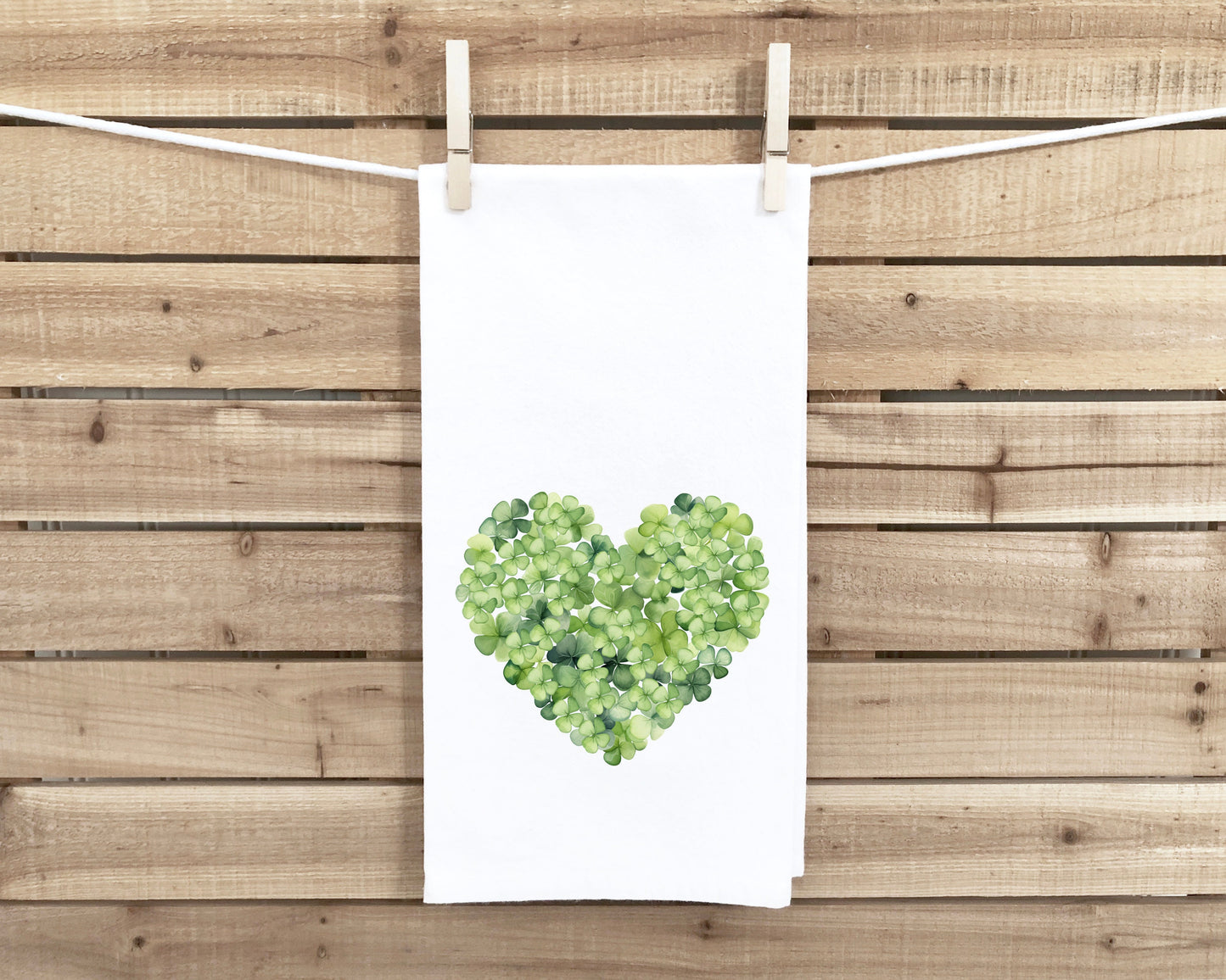 Lucky Shamrock Bouquet and Heart Shamrock Set of 2 Flour Sack Kitchen Towels Dish Cloth Hostess St Patricks Day Irish Gift for Women Men