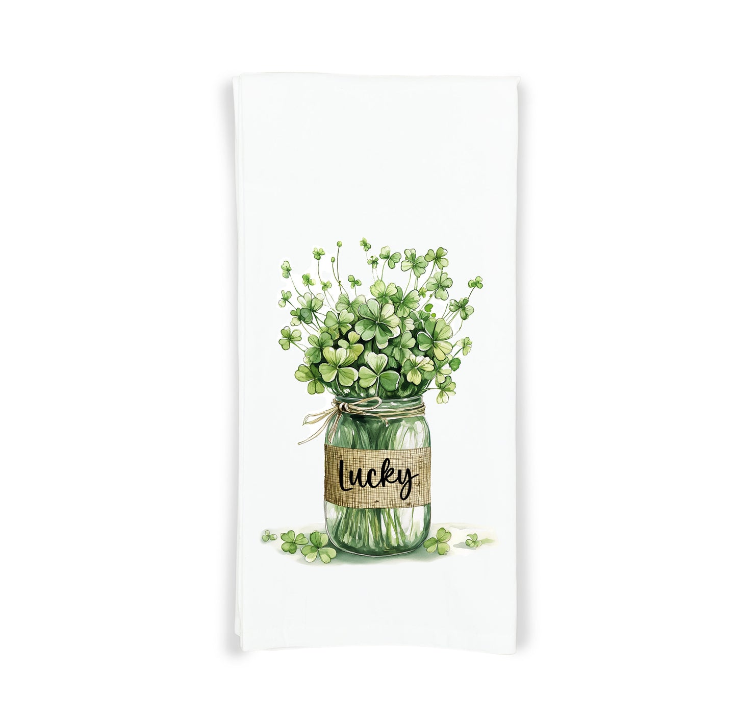 Lucky Shamrock Bouquet and Heart Shamrock Set of 2 Flour Sack Kitchen Towels Dish Cloth Hostess St Patricks Day Irish Gift for Women Men