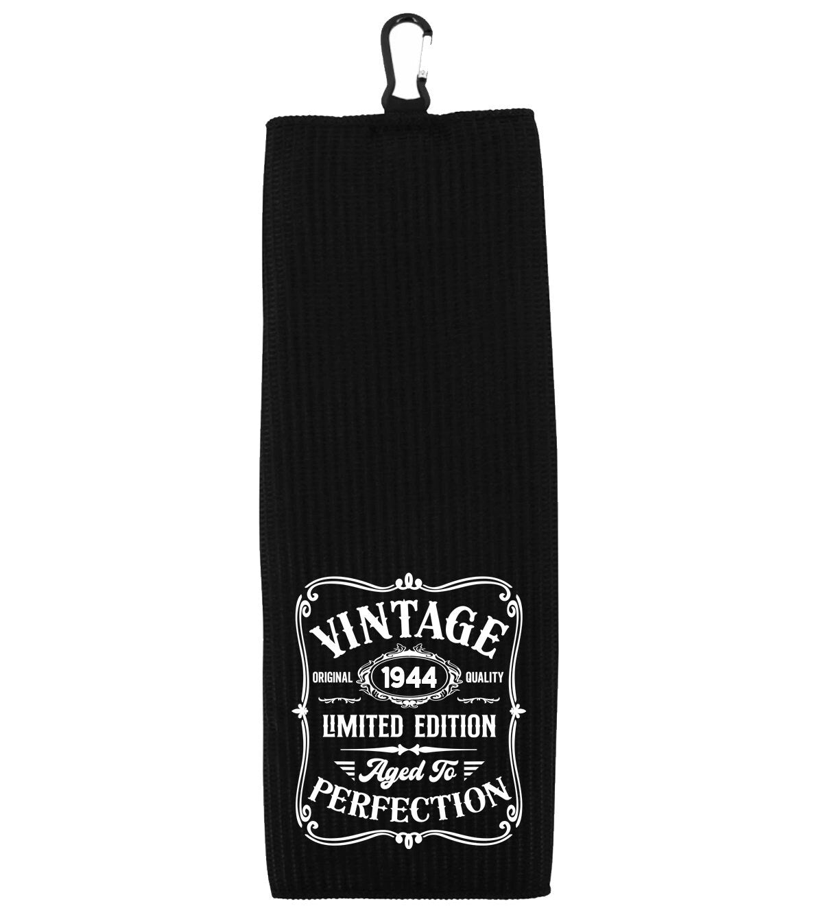 Vintage 1944 Aged to Perfection Tri-fold Golf Towel with Clip 100% Microfiber Black Waffle Weave Gift Idea for Golfer Men for 80th Birthday