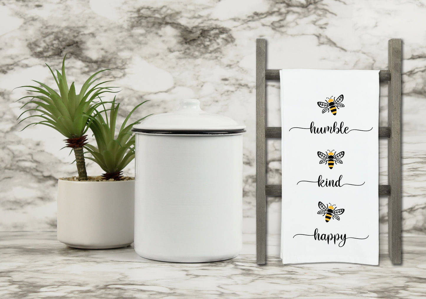 Bee Humble Bee Kind Bee Happy Hand Towel with Hanging Loop - 100% Cotton Flour Sack Towels Hostess Birthday Mother's Day Gift for Bee Lover