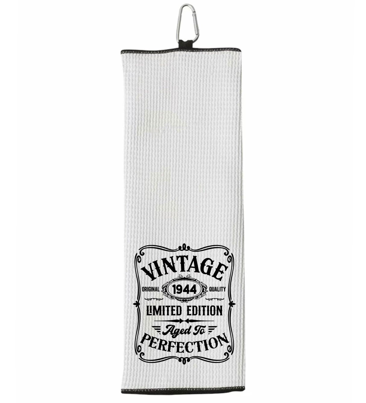 Vintage 1944 Aged to Perfection Tri-fold Golf Towel with Clip 100% Microfiber Black Waffle Weave Gift Idea for Golfer Men for 80th Birthday