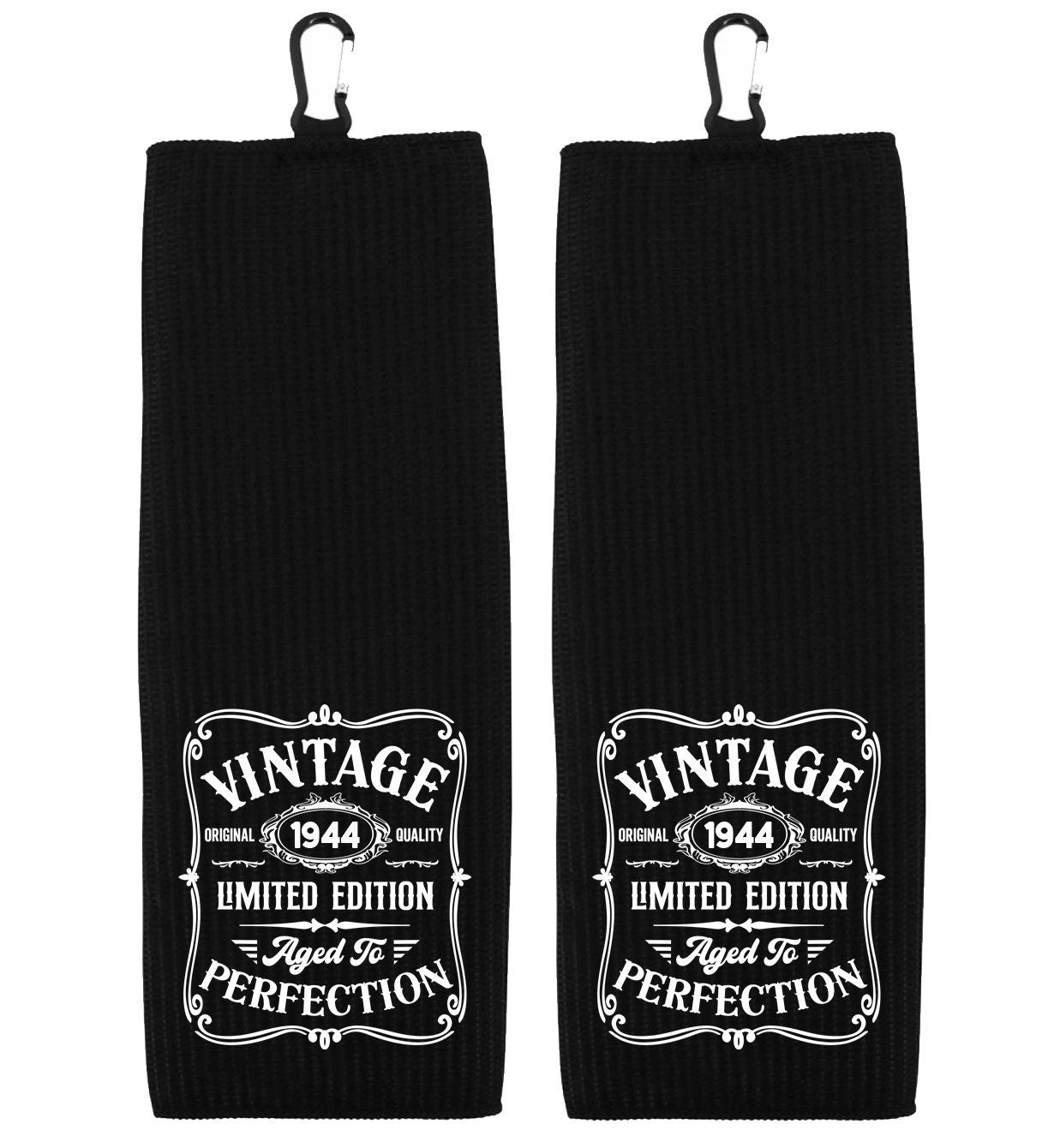 Vintage 1944 Aged to Perfection Tri-fold Golf Towel with Clip 100% Microfiber Black Waffle Weave Gift Idea for Golfer Men for 80th Birthday