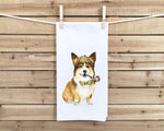 Corgi with Pipe Wearing Deerstalker Hat Flour Sack Kitchen Towel with Hanging Loop Funny Cute Dog Dish Cloth Housewarming Hostess Gift