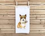 Corgi with Pipe Wearing Deerstalker Hat Flour Sack Kitchen Towel with Hanging Loop Funny Cute Dog Dish Cloth Housewarming Hostess Gift