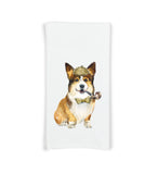 Corgi with Pipe Wearing Deerstalker Hat Flour Sack Kitchen Towel with Hanging Loop Funny Cute Dog Dish Cloth Housewarming Hostess Gift