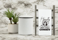 Howdy Cowboy Flour Sack Kitchen Towel with Hanging Loop Funny Cute Cowgirl Western Farmhouse Dish Cloth Housewarming Hostess Mothers Day