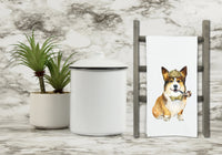 Corgi with Pipe Wearing Deerstalker Hat Flour Sack Kitchen Towel with Hanging Loop Funny Cute Dog Dish Cloth Housewarming Hostess Gift