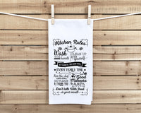Kitchen Rules Dish Towel with Hanging Loop - 100% Cotton Flour Sack Towels - Birthday Christmas Hostess Housewarming Mother's Day Gift