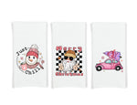 Hippie Christmas Pink and Black Set of 3 Flour Sack Kitchen Tea Hand Towels Santa Claus Car and Snowman Holiday Home Decor Party Decorations