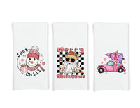Hippie Christmas Pink and Black Set of 3 Flour Sack Kitchen Tea Hand Towels Santa Claus Car and Snowman Holiday Home Decor Party Decorations