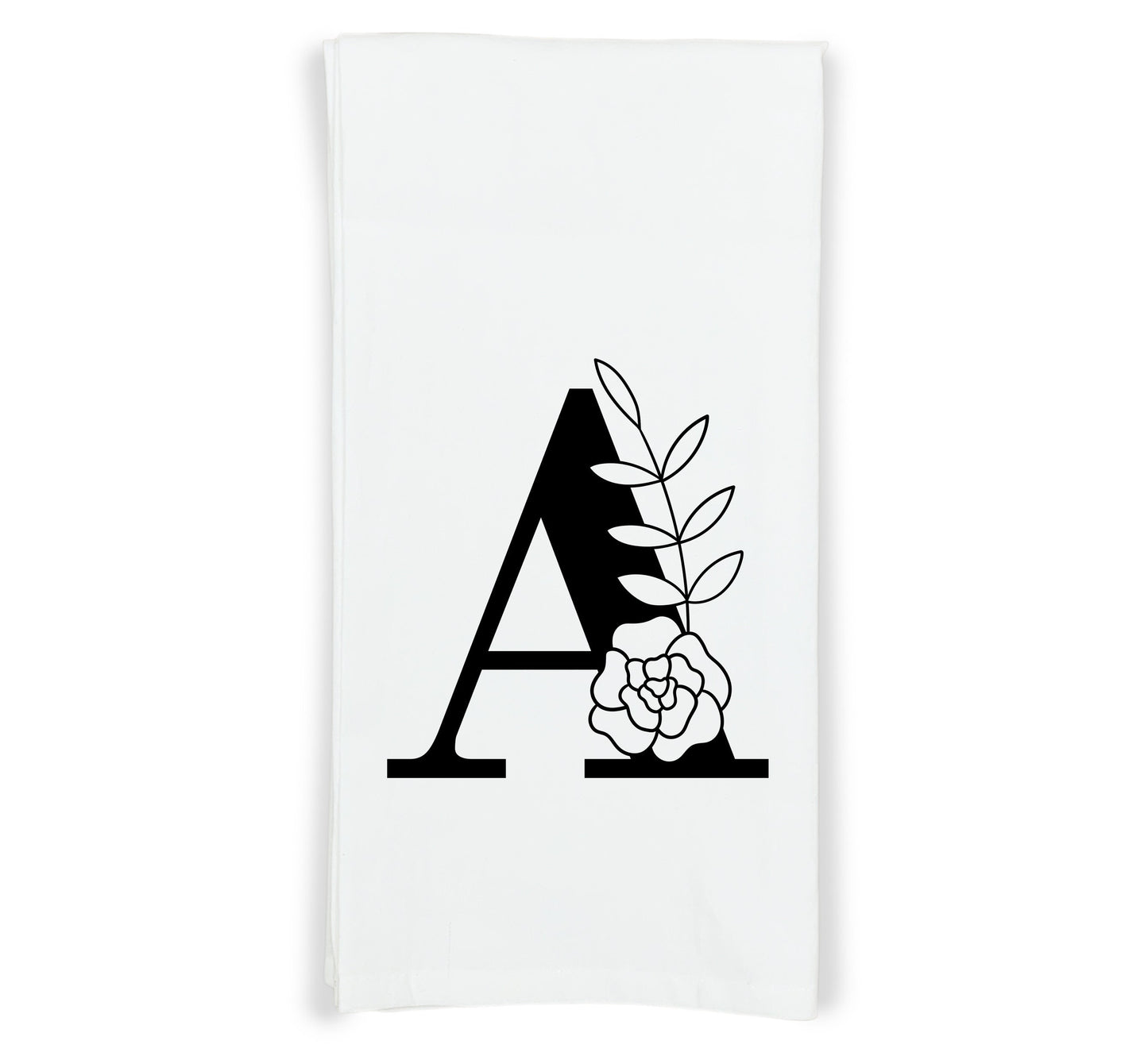 Letter A Floral Monogram Kitchen Towel with Hanging Loop - 100% Cotton Flour Sack Towels - Monogrammed Birthday Mother's Day Gift for Women