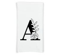 Letter A Floral Monogram Kitchen Towel with Hanging Loop - 100% Cotton Flour Sack Towels - Monogrammed Birthday Mother's Day Gift for Women