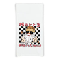 Hippie Christmas Pink and Black Set of 3 Flour Sack Kitchen Tea Hand Towels Santa Claus Car and Snowman Holiday Home Decor Party Decorations