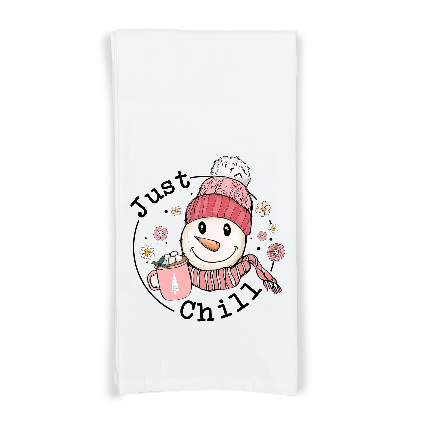 Hippie Christmas Pink and Black Set of 3 Flour Sack Kitchen Tea Hand Towels Santa Claus Car and Snowman Holiday Home Decor Party Decorations