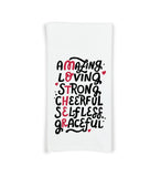 Amazing Loving Strong Cheerful Selfless Graceful Mother Kitchen Towel with Hanging Loop - 100% Cotton Flour Sack Towels Mother's Day Gift