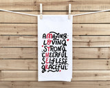 Amazing Loving Strong Cheerful Selfless Graceful Mother Kitchen Towel with Hanging Loop - 100% Cotton Flour Sack Towels Mother's Day Gift