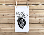 Let the Beet Drop Flour Sack Kitchen Towel with Hanging Loop Funny Vegetable Pun Cute Farmhouse Dish Cloth Housewarming Hostess Mothers Day