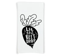 Let the Beet Drop Flour Sack Kitchen Towel with Hanging Loop Funny Vegetable Pun Cute Farmhouse Dish Cloth Housewarming Hostess Mothers Day
