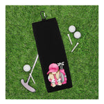 Pink Gnome Tri-fold Golf Towel with Clip 100% Microfiber Waffle Weave Cute Gift Idea for Women Mom Daughter Girlfriend Best Friend