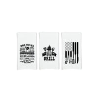 King of the Grill - BBQ Rules - Grill Tools Flag Gift Set of 3 Barbecue Themed Hand Towels for Men Dad Grandpa Husband Boyfriend Guy
