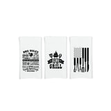 King of the Grill - BBQ Rules - Grill Tools Flag Gift Set of 3 Barbecue Themed Hand Towels for Men Dad Grandpa Husband Boyfriend Guy