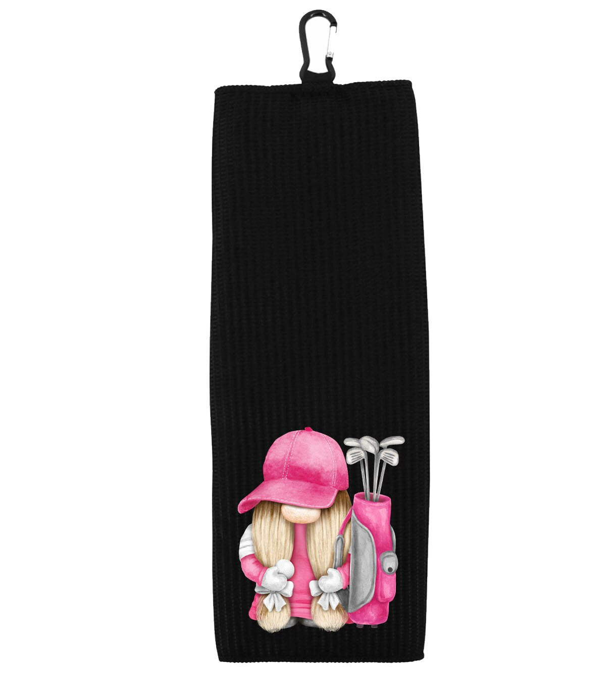 Pink Gnome Tri-fold Golf Towel with Clip 100% Microfiber Waffle Weave Cute Gift Idea for Women Mom Daughter Girlfriend Best Friend