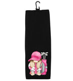 Pink Gnome Tri-fold Golf Towel with Clip 100% Microfiber Waffle Weave Cute Gift Idea for Women Mom Daughter Girlfriend Best Friend