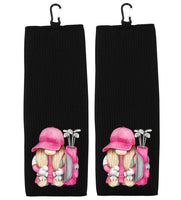 Pink Gnome Tri-fold Golf Towel with Clip 100% Microfiber Waffle Weave Cute Gift Idea for Women Mom Daughter Girlfriend Best Friend